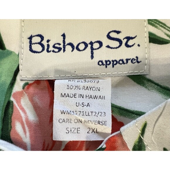 Bishop St. Apparel Hawaiian Shirt Mens 2XL Polo Floral Aloha Short Sleeve Rayon - Picture 5 of 10